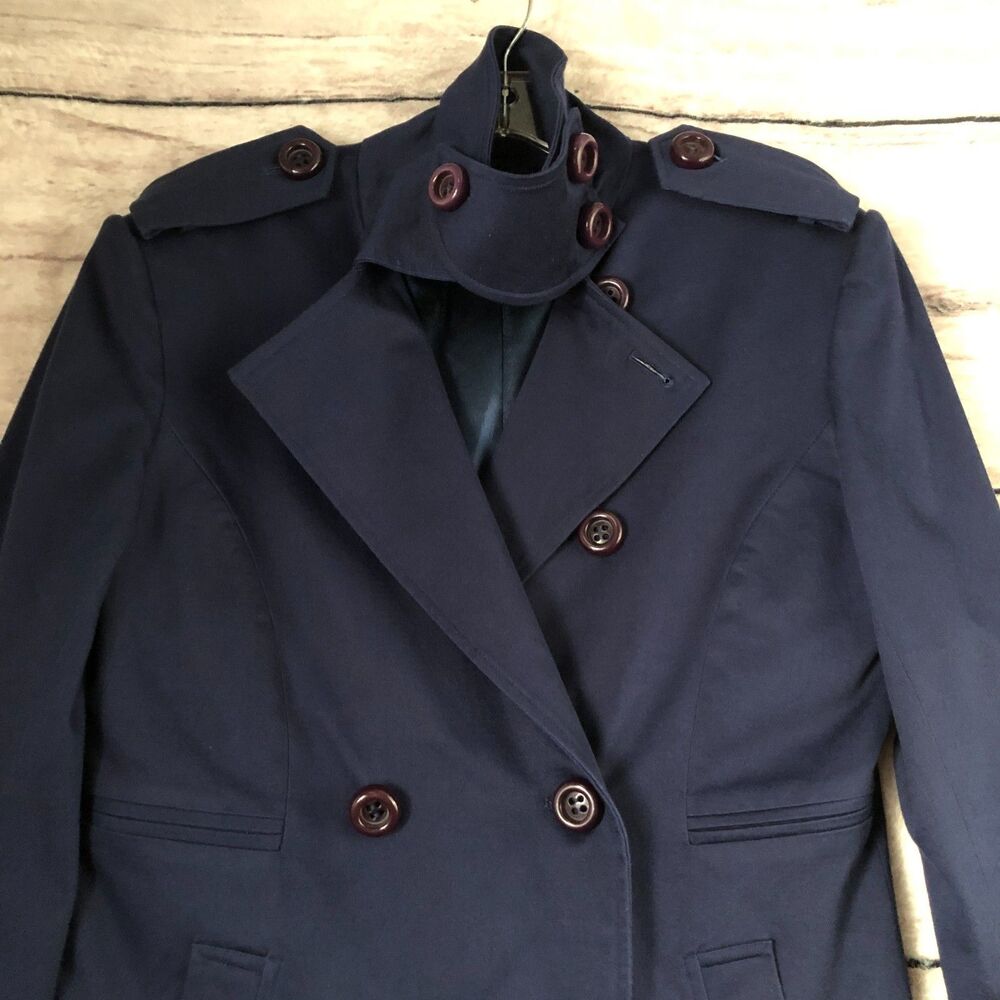 Von Lancelot Trench Coat S Navy Blue Double Breasted Jacket Military Goth Punk - Picture 3 of 16